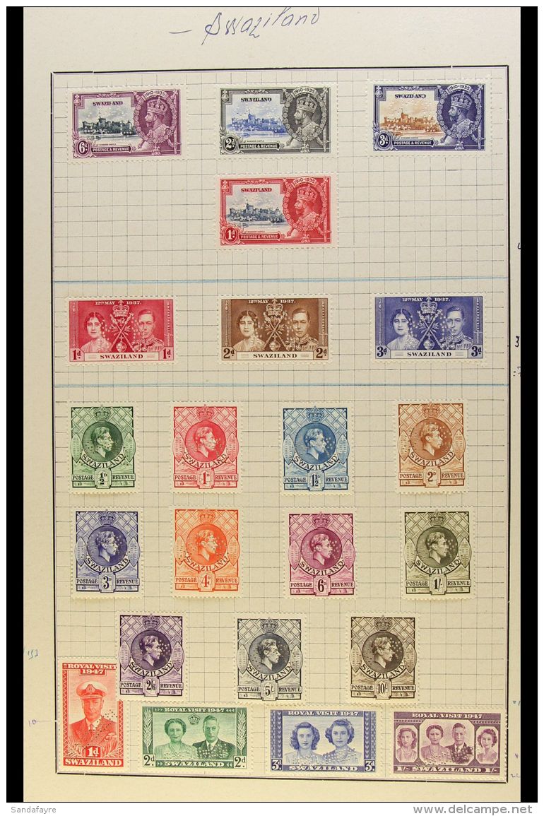 1935 - 1947 "SPECIMEN" ISSUES Complete Mint Selection For The Period Stuck Onto A Card UPU Agency Page, Includes... - Swasiland (...-1967)