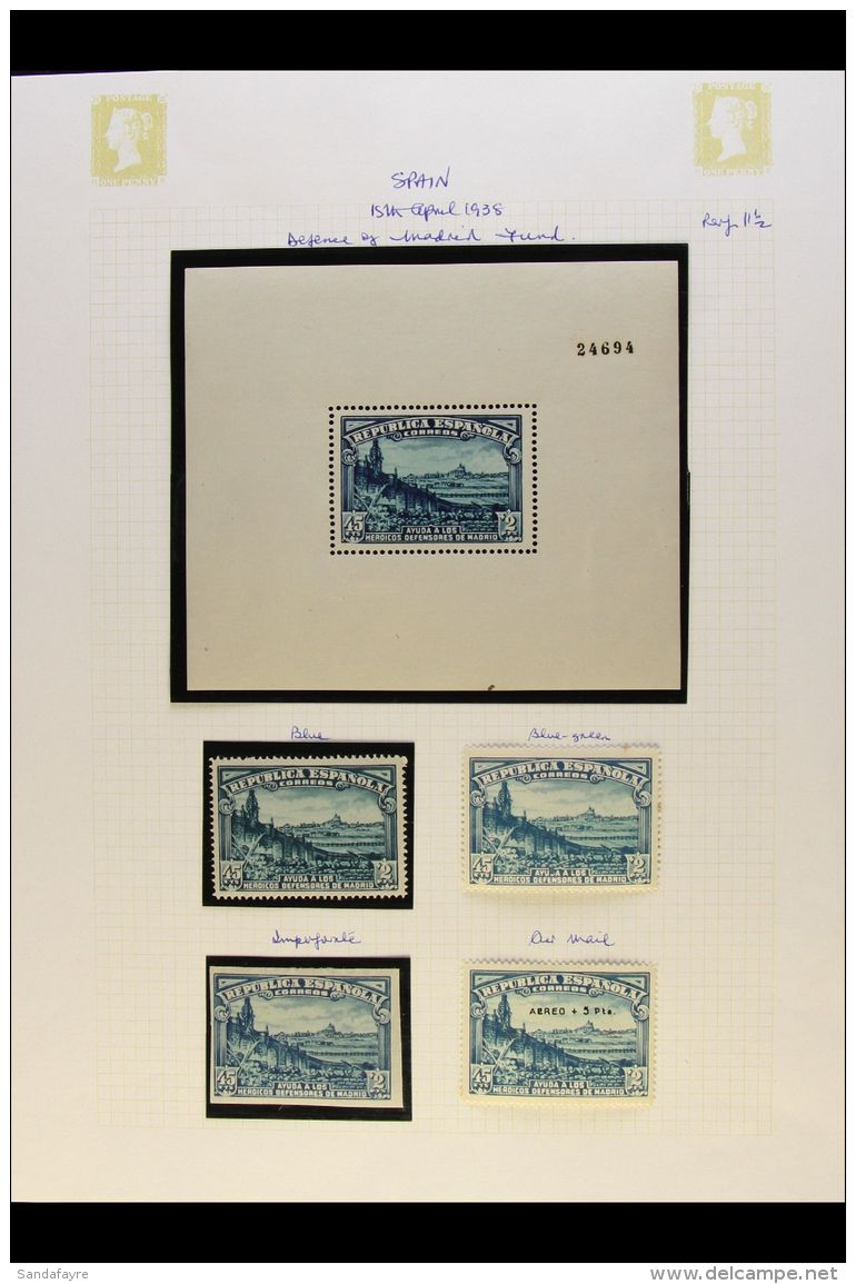 1938 45c + 2p Dull Blue And Light Blue Defence Of Madrid Fund, SG 839, Both Shades, An Imperf Stamp, The Min Sheet... - Autres & Non Classés
