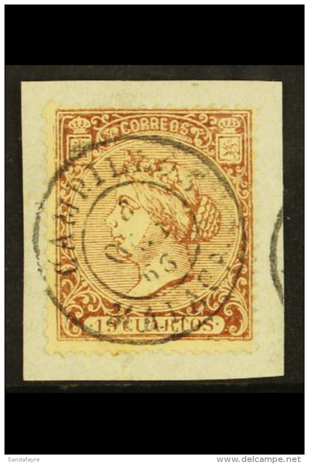 1866 19c Brown, Isabella, Perf 14, Superb Used On Piece Tied By Superb Central Campillos Malaga Cds. For More... - Altri & Non Classificati