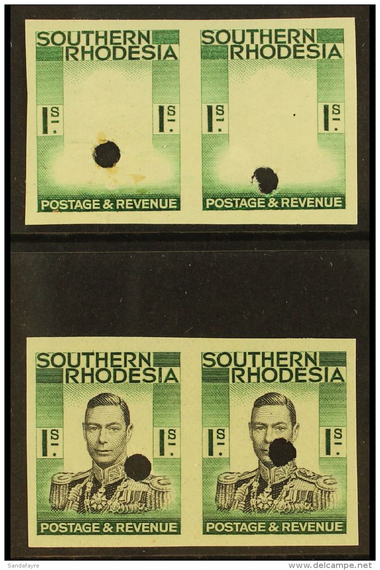 1937 1s IMPERFORATE Plate Proofs Ex Waterlow Archive, Two Pairs On Gummed Paper With Security Punctures, One In... - Rhodésie Du Sud (...-1964)