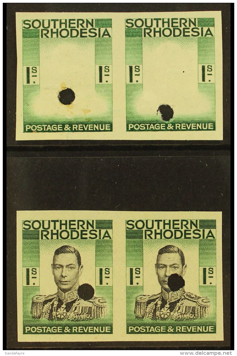 1937 1s IMPERFORATE Plate Proofs Ex Waterlow Archive, Two Pairs On Gummed Paper With Security Punctures, One In... - Rhodesia Del Sud (...-1964)