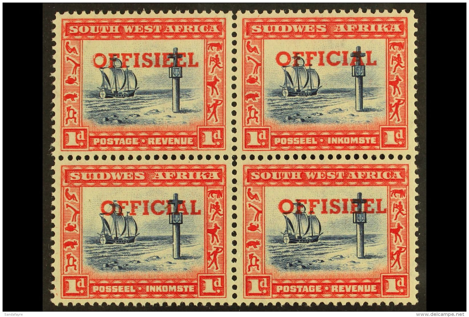 OFFICIAL 1951-2 1d TRANSPOSED OVERPRINTS In A Block Of Four, SG O24a, Top Pair Lightly Hinged, Lower Pair Never... - Afrique Du Sud-Ouest (1923-1990)