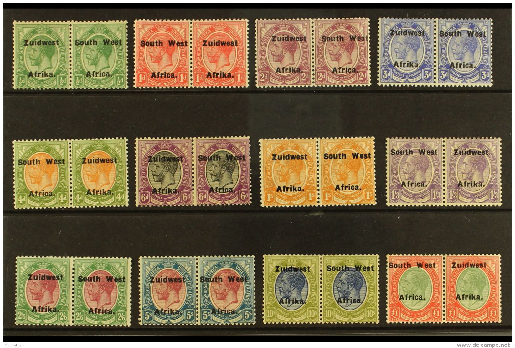 1923-6 Setting VIa "South West" 16&frac12;mm Complete Set With &pound;1 Pale Olive-green &amp; Red Shade, Listed... - Africa Del Sud-Ovest (1923-1990)