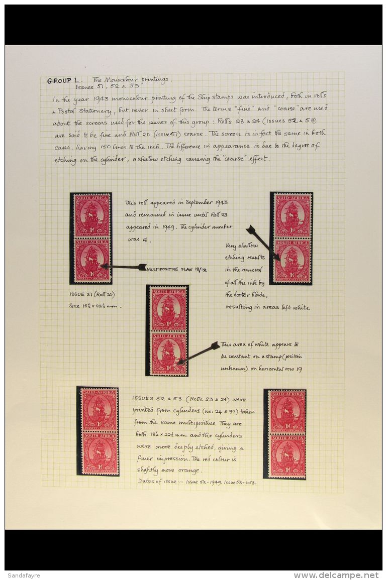 1926-51 STUDY COLLECTION OF THE 1D SHIP ISSUES Attractively Written Up On Pages, With Mint And Used Stamps,... - Non Classés