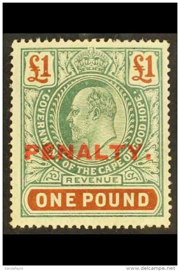 CAPE OF GOOD HOPE REVENUE - 1911 &pound;1 Green &amp; Brown, Ovptd "PENALTY" Barefoot 9, Never Hinged Mint, Light... - Non Classés