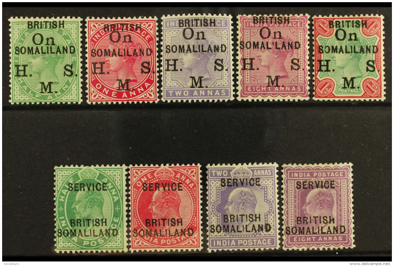 OFFICIALS 1903 QV "On H.M.S." Ovpts Set Plus KEVII "SERVICE" Ovpts To 8a, SG O1/5, O6/9, Fine Mint (9). For More... - Somaliland (Protettorato ...-1959)