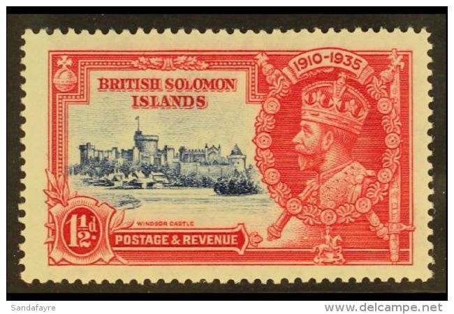 1935 1&frac12;d Deep Blue And Carmine, Silver Jubilee Variety "Diagonal Line By Turret", SG 53f, Very Fine Never... - Isole Salomone (...-1978)