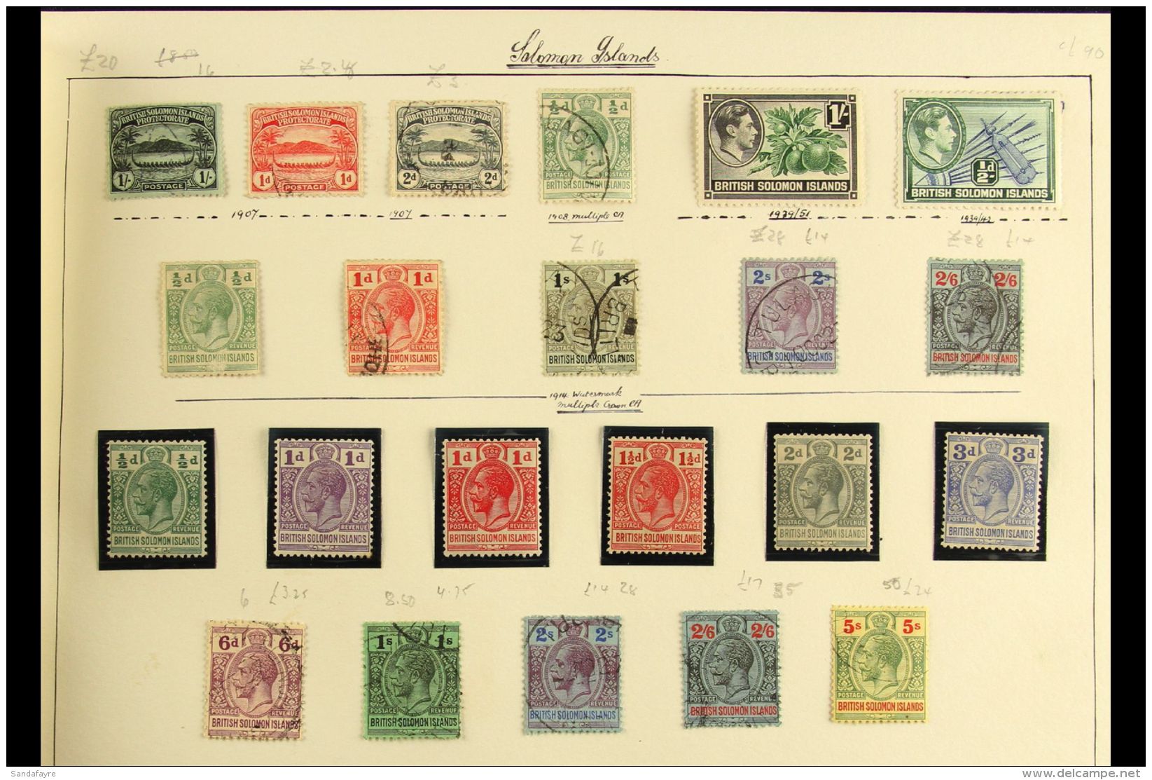 1927 - 1936  SMALL ATTRACTIVE COLLECTION Mint And Used With 1907 Small Canoe Vals To 1s Vf Used, 1914 Geo V Vals... - Isole Salomone (...-1978)