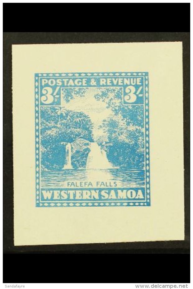 1935 PICTORIAL DEFINITIVE ESSAY Collins Essay For The 3s Value In Pale Blue On Thick White Paper, The "Falefa... - Samoa