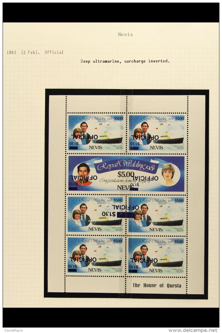 OFFICIALS 1983 Royal Wedding Overprints $1.10 On $5 Complete Sheetlet Of Seven Stamps With INVERTED SURCHARGES In... - St.Christopher-Nevis-Anguilla (...-1980)