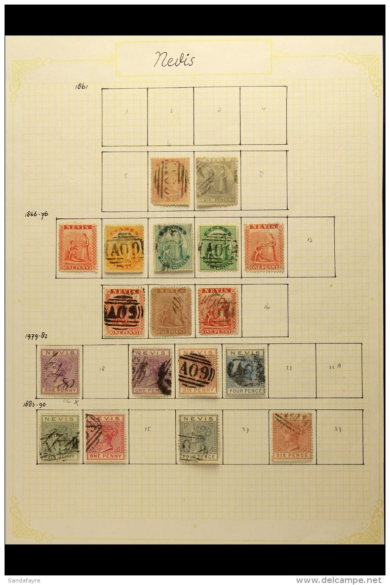 1862-1882 USED COLLECTION On A Page, Inc 1862 4d &amp; 6d, 1866-76 1d (x2, One Unused), 4d &amp; 1s (x2, Both... - St.Christopher-Nevis & Anguilla (...-1980)