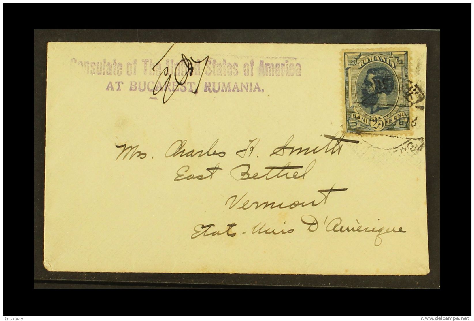 1902 (21 Dec) Pretty Env With The Violet Cachet Of The US Consulate At Bucharest, Addressed To Vermont And Bearing... - Autres & Non Classés