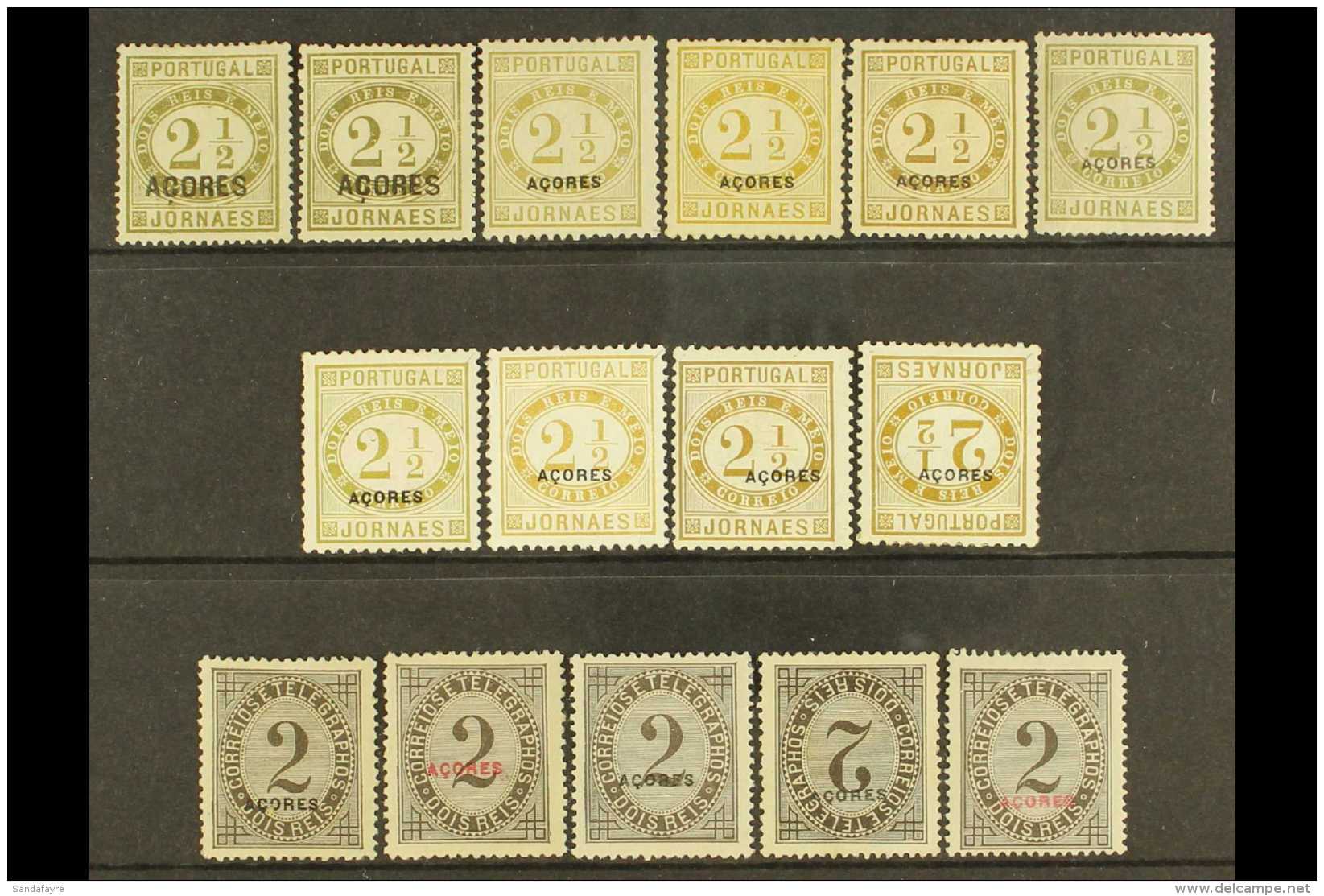 AZORES NEWSPAPER STAMPS 1876-1885 Mint Collection (2 Without Gum) With Almost All Perf &amp; Shade Varieties Plus... - Altri & Non Classificati