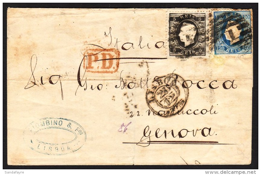 1874 Cover To Italy Bearing 1870 Perf 12&frac12; 5r Black &amp; 120r Blue, SG 69 &amp; 93, Transit &amp; Arrival... - Autres & Non Classés