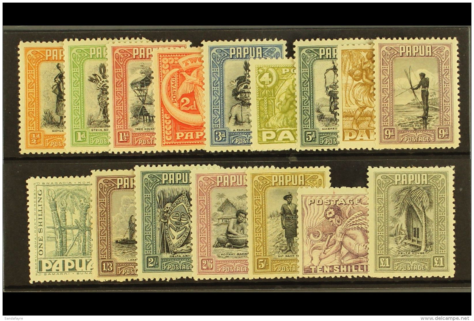 1932 Native Scenes Set Complete, SG 130/45, 6d And 2s Tiny Hinge Thins Otherwise Very Fine And Fresh Mint. (16... - Papua Nuova Guinea