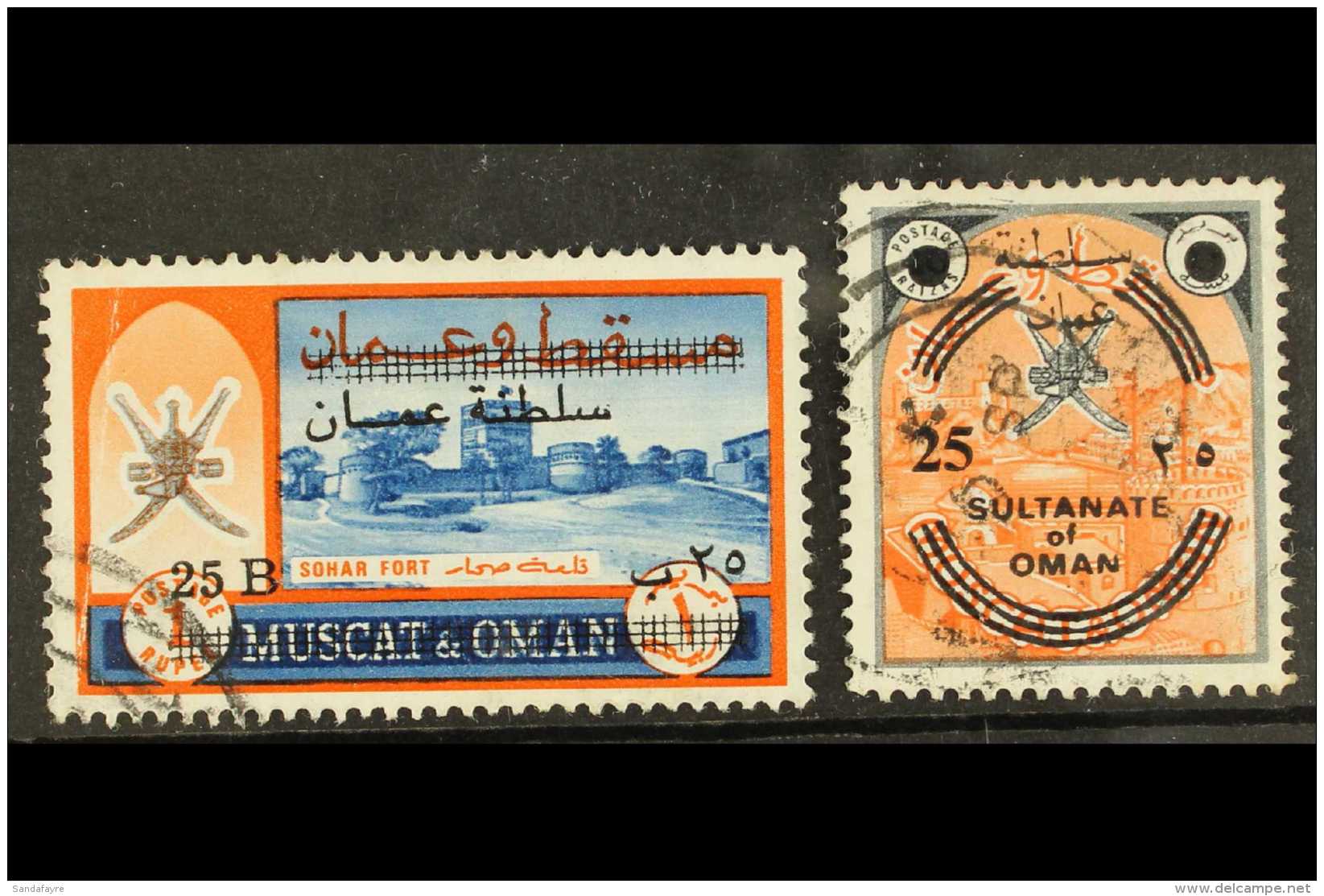1972 SURCHARGES (6 Jun - 1 July) 25B On 1r And 25b On 40b, SG 144/145, Good Used, The 25B On 1r With Light Crease,... - Oman