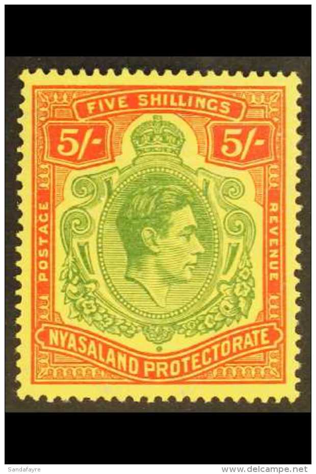 1938-44 5s Green &amp; Red On Pale Yellow, Ordinary Paper, SG 141a, Never Hinged Mint. For More Images, Please... - Nyassaland (1907-1953)