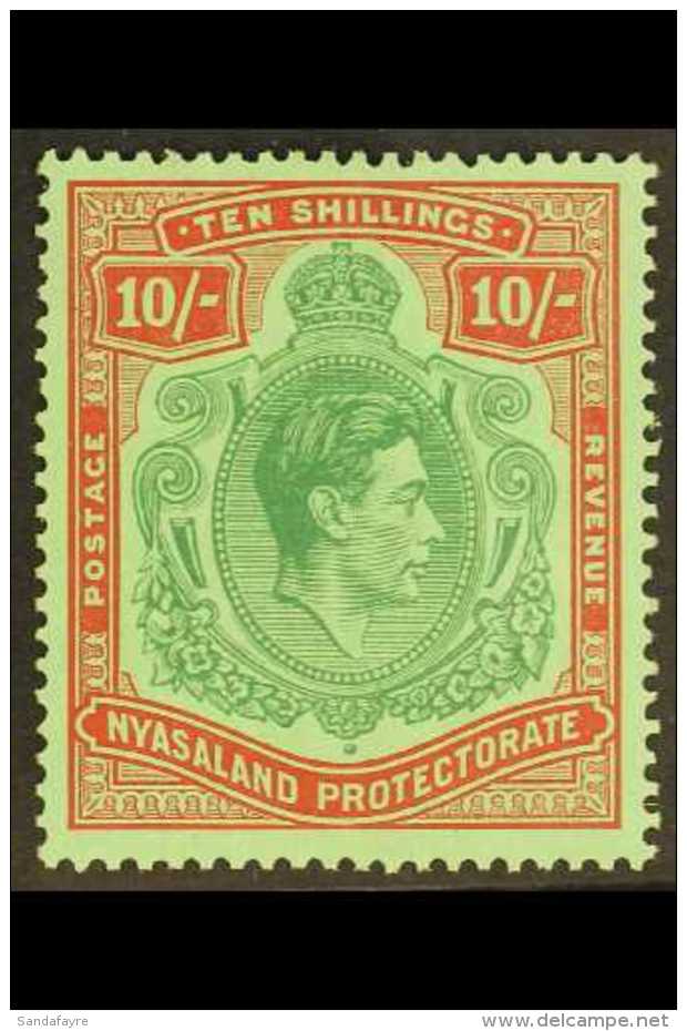 1938-44 10s Emerald &amp; Deep Red On Pale Green, SG 142, Never Hinged Mint. For More Images, Please Visit... - Nyassaland (1907-1953)