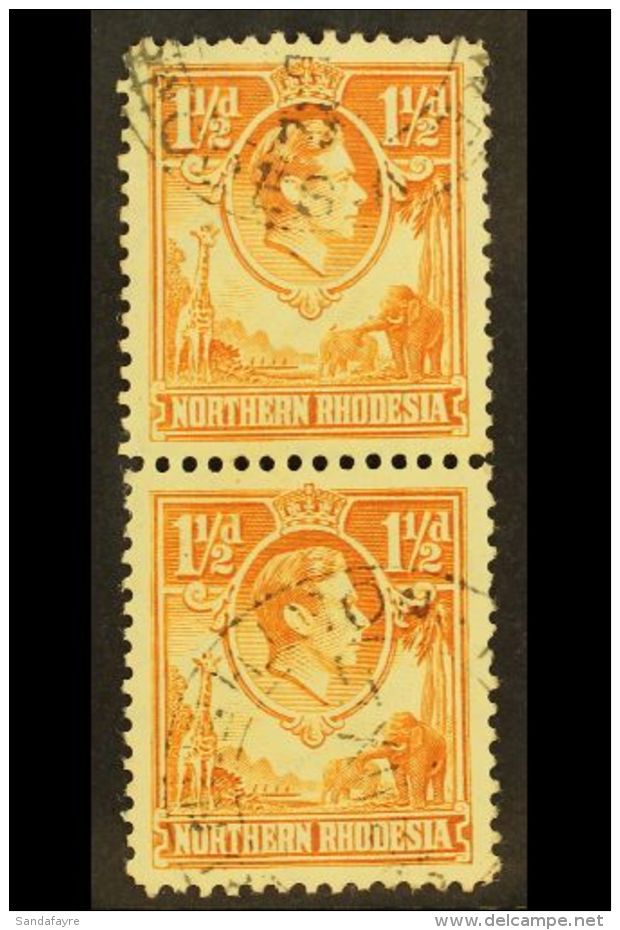 1938-52 1&frac12;d Yellow-brown, TICK BIRD FLAW In Vertical Pair With Normal, SG 30b, Very Fine Used. For More... - Rhodésie Du Nord (...-1963)