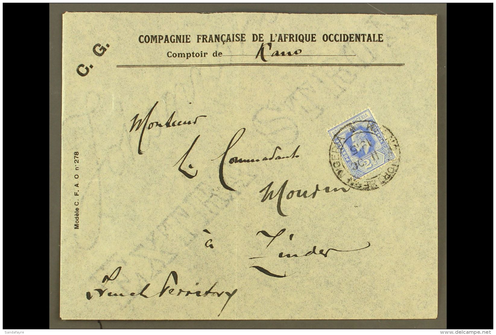 1915 "COMPAGNIE FRANCAIS DE L'AFRIQUE OCCIDENTALE" ENVELOPE KANO TO ZINDER (Oct) Attractive Printed Envelope With... - Nigeria (...-1960)
