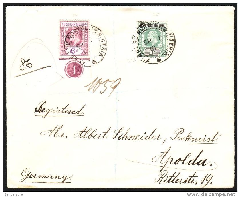 1910 (1st Sep) Envelope Registered To Germany (Apolda) Via Plymouth, Bearing 6d And 1s Chalky Papers, SG 25a/26a,... - Nigeria (...-1960)