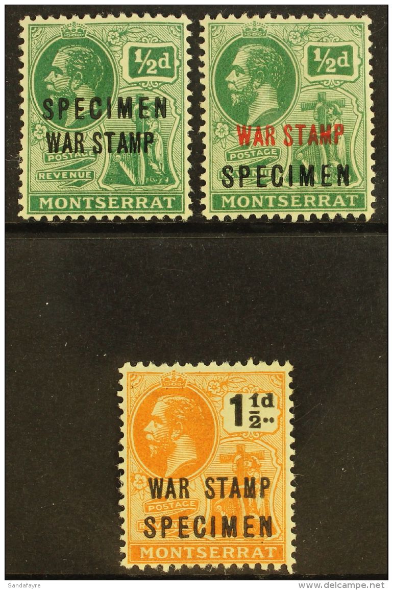 1917 - 1919 War Tax Set Complete, Ovptd "Specimen", SG 60s/62s, Very Fine Mint. (3 Stamps) For More Images, Please... - Montserrat