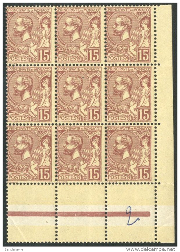 1901 VARIETY To The 15c Purple-brown On Yellow, Yv 24, A Superb Never Hinged Mint Corner POSITIONAL BLOCK OF NINE... - Altri & Non Classificati