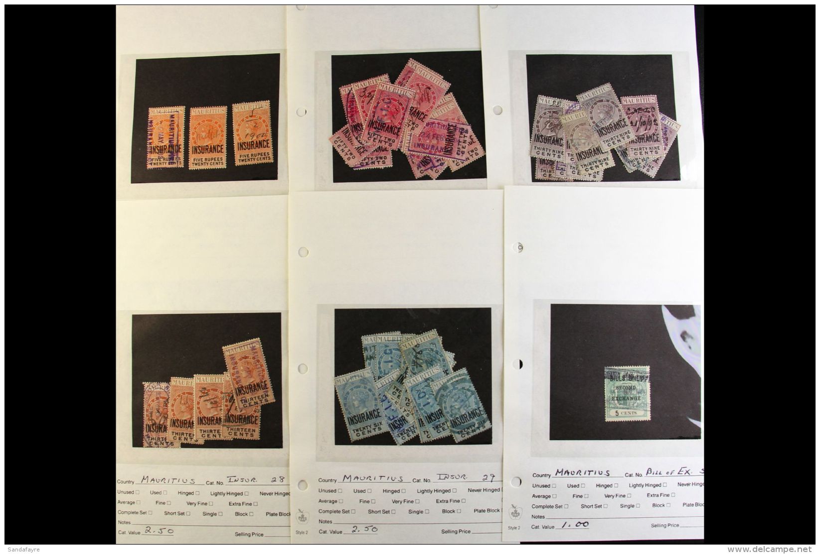 REVENUE STAMPS Accumulation On Dealer's Display Sheets. Bill Of Exchange, Insurance, Inland Revenue And Internal... - Mauritius (...-1967)