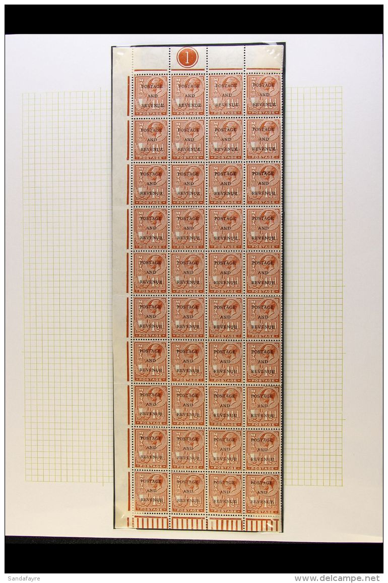 1928 1&frac12;d Chestnut Overprint, SG 178, Never Hinged Mint BLOCK Of 40 (three Vertical Columns From The Left Of... - Malta (...-1964)