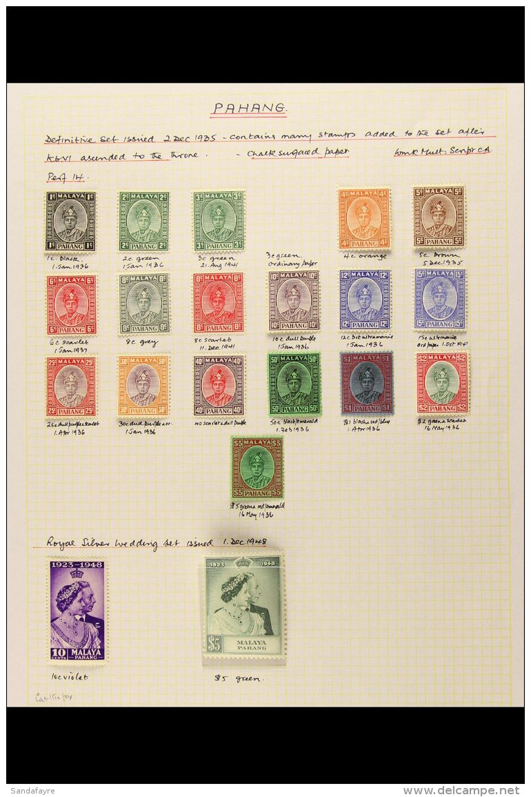 PAHANG 1935-55 VERY FINE MINT Collection. Includes 1935 Sultan Bakar Complete Set, 1948 Silver Wedding Set ($5 Is... - Other & Unclassified