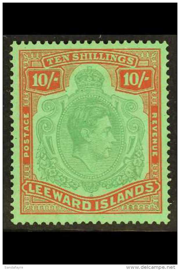 1938-51 10s Pale Green &amp; Dull Red Green - Ordinary Paper, SG 113a, Fine Mint With Distinguishing Brownish Gum.... - Leeward  Islands
