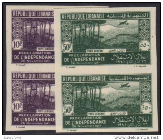 1942 Anniv Of Independence Air Set, IMPERF, Yv 80/81, In Superb NHM Pairs. (4 Stamps) For More Images, Please... - Lebanon