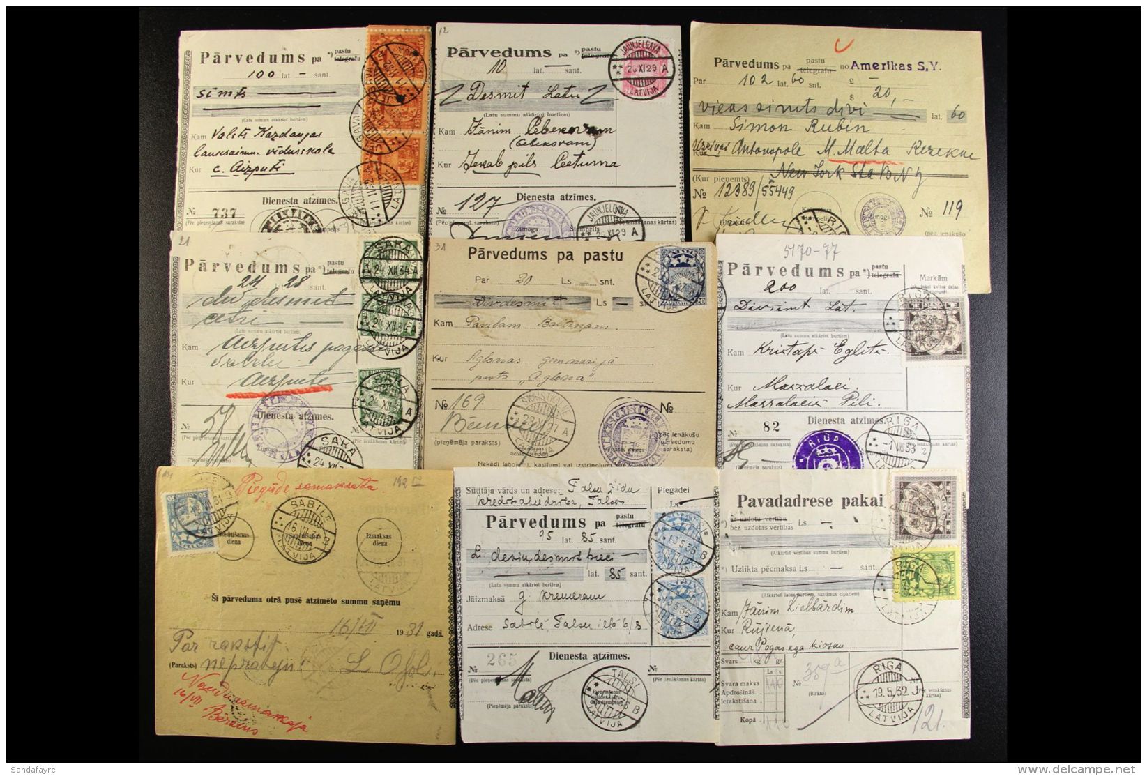 1920's-1930's MONEY ORDERS. An Interesting Collection Of Printed Money Orders Mainly Bearing Various Coat Of Arms... - Lettonia