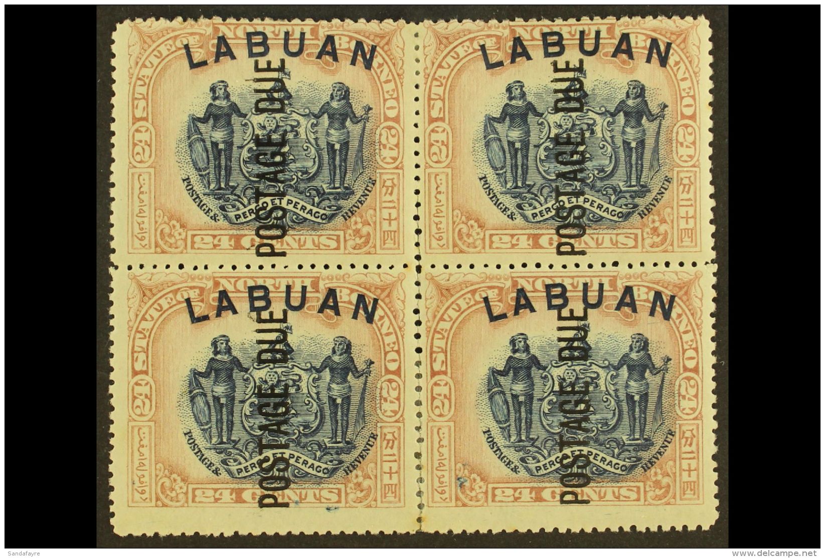POSTAGE DUE 1901 24c Blue And Lilac-brown, Perf 14&frac12;-15, SG D9b, Fine Mint BLOCK OF FOUR, Some Vertical Perf... - Bornéo Du Nord (...-1963)