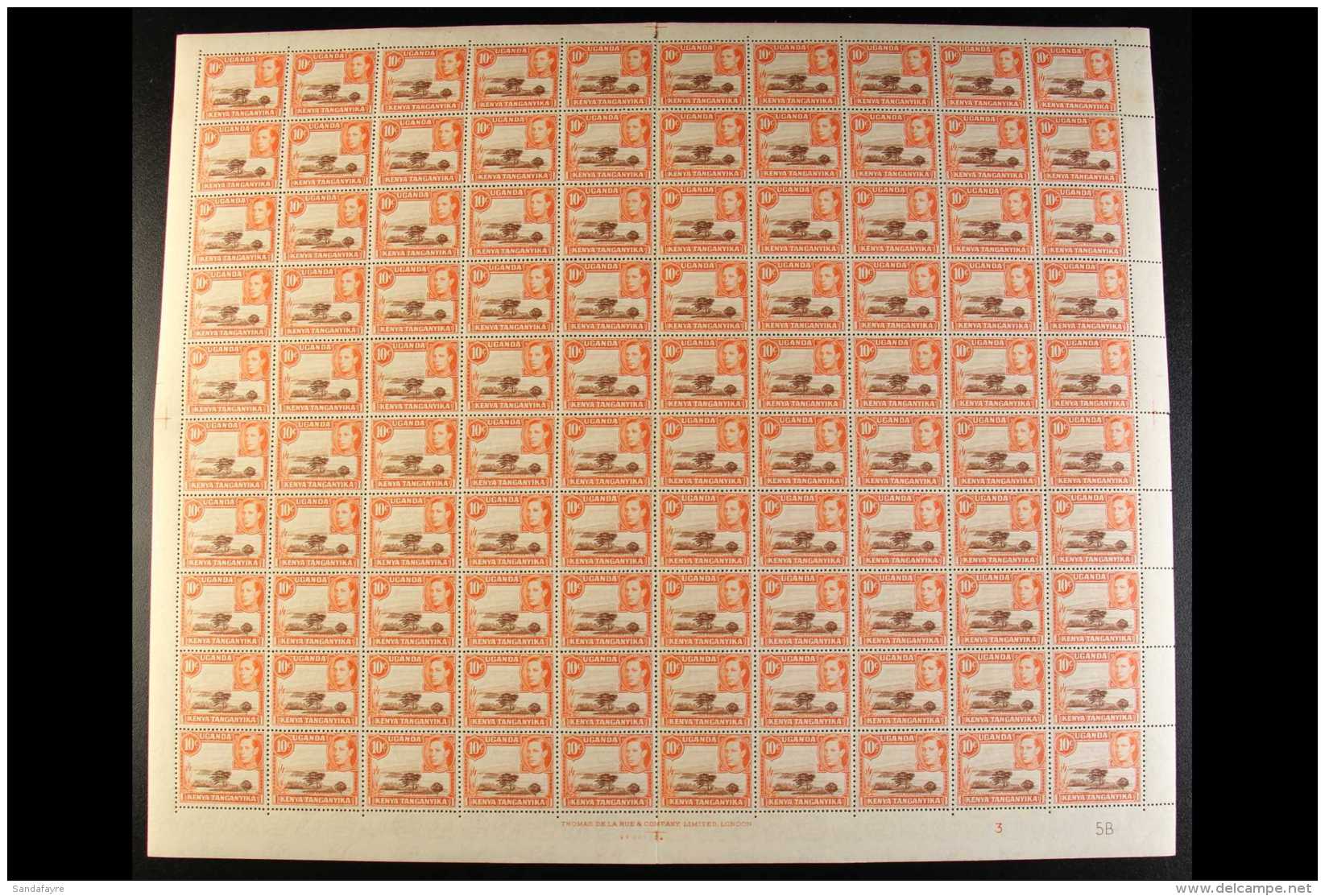 1938-54 10c Red-brown &amp; Orange, P.13x11&frac34; In A FULL SHEET OF 100 STAMPS, SG 134, Never Hinged Mint, Some... - Vide