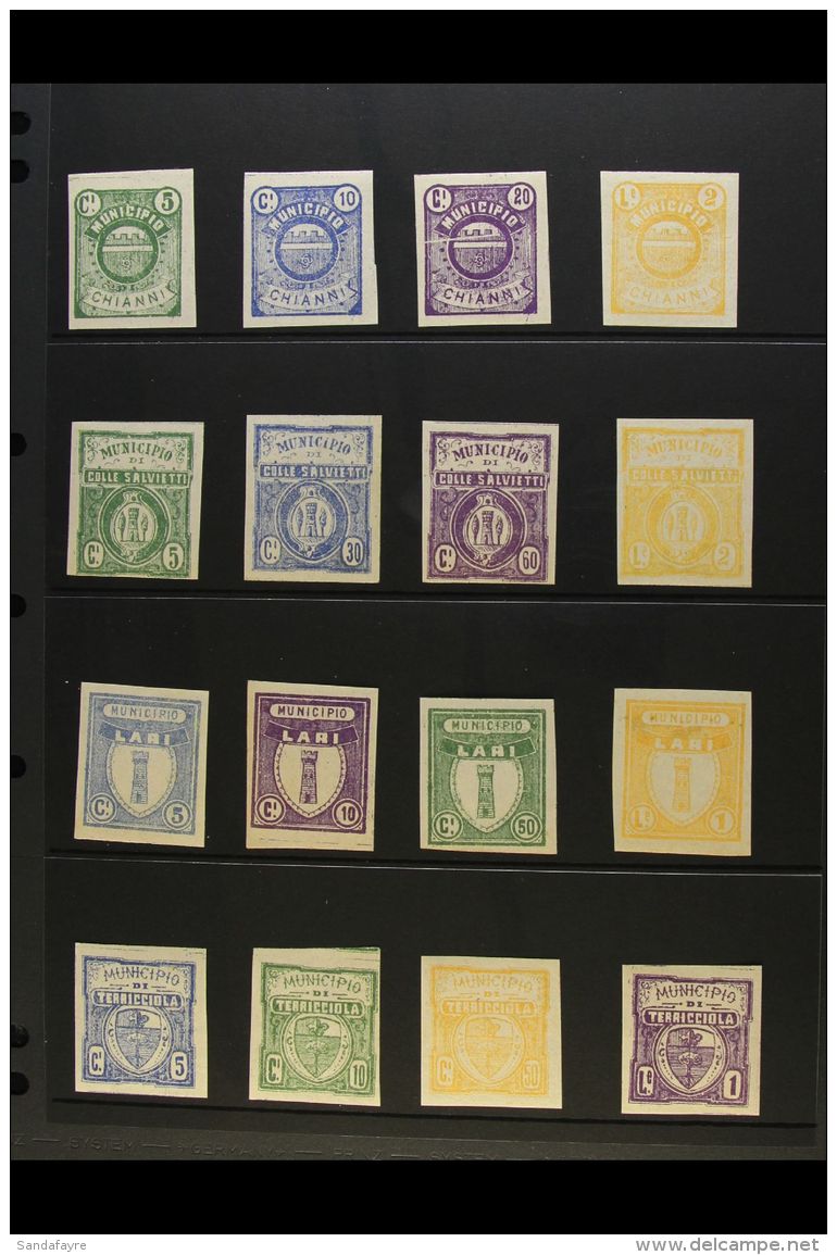 MUNICIPAL REVENUE STAMPS Circa 1890 IMPERF PROOFS For Chianni, Colle Salvietti, Lari And Terricola, With 4 Values... - Non Classificati