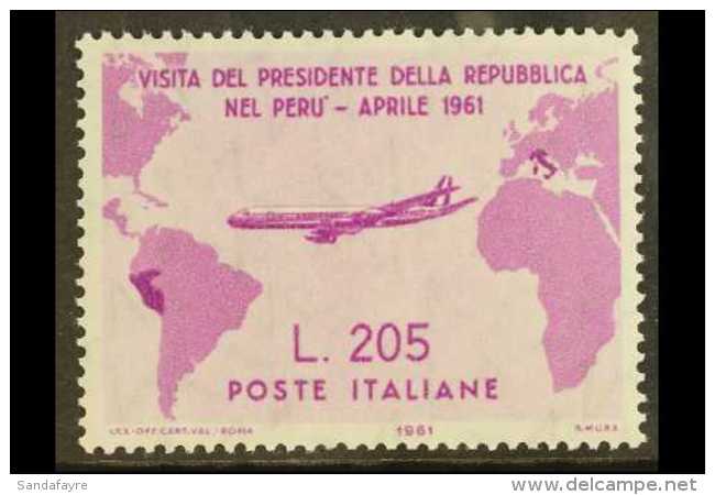 1961 205L Lilac Rose, Visit Of Pres. Gronchi, Sass 921, Superb Never Hinged Mint. Cat &euro;1900 (&pound;1400) For... - Non Classés