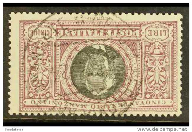 1923 MANZONI VARIETY 5Lire Violet And Black, VARIETY "INVERTED WATERMARK",  CEI 151A Cat &euro;4000 (&pound;3000)... - Unclassified
