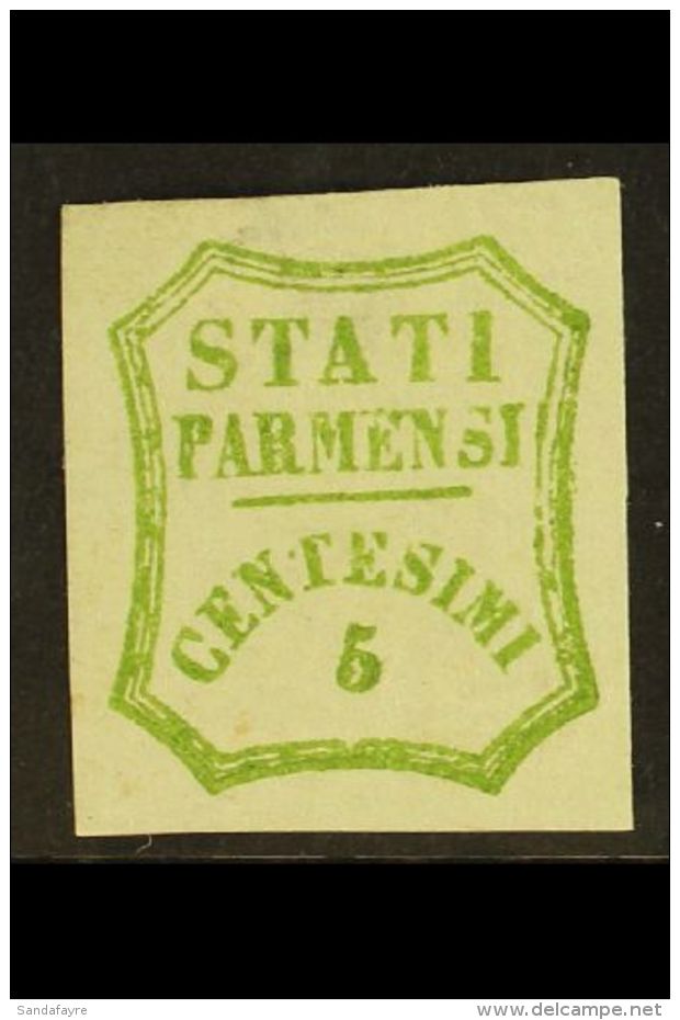 PARMA 1859 5c Yellow Green, 2nd Printing, Sass 13, Superb Mint Og, Signed E Diena And Fiecchi, Lovely Stamp. For... - Non Classificati