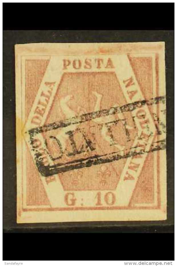 NAPLES 1858 10gr Deep Rose Brown, Plate I, Sass 10b, Very Fine Used With Crisp Engraving And Large Even Margins... - Non Classificati