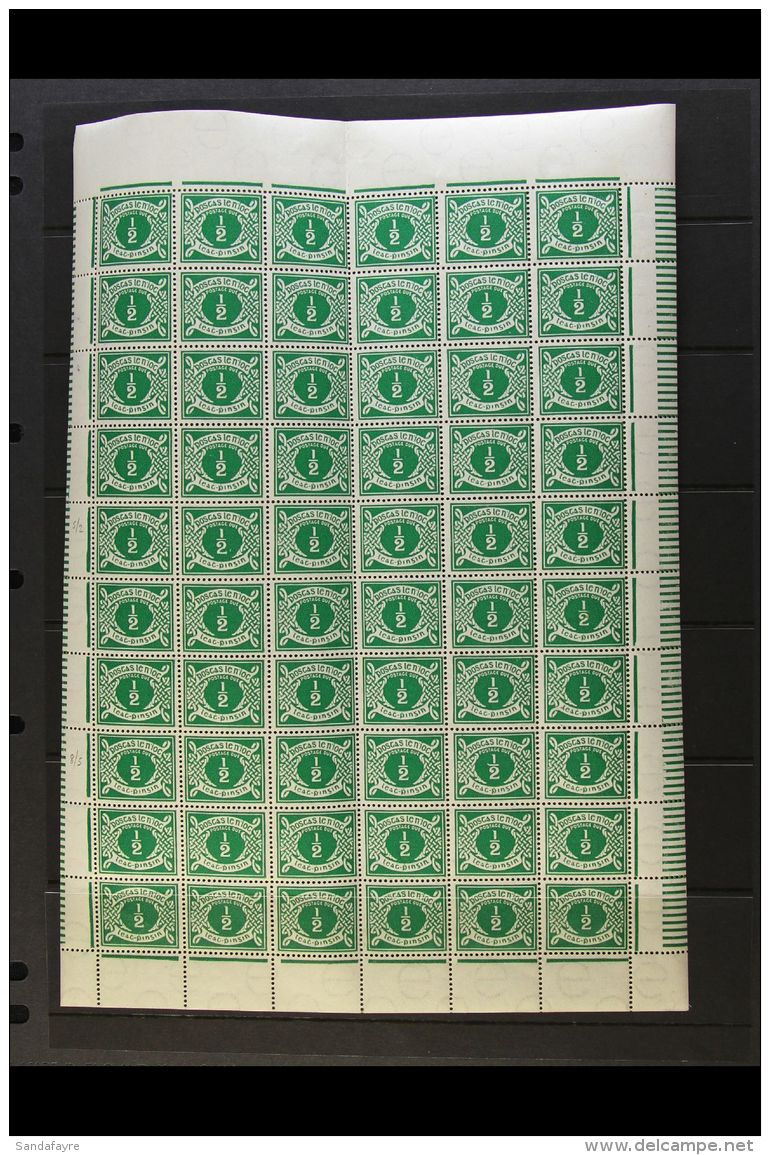 1942 POSTAGE DUE &frac12;d Emerald -green, SG D5, A Rare Complete Pane Of Sixty, Showing Varieties At 5/2 Chipped... - Autres & Non Classés