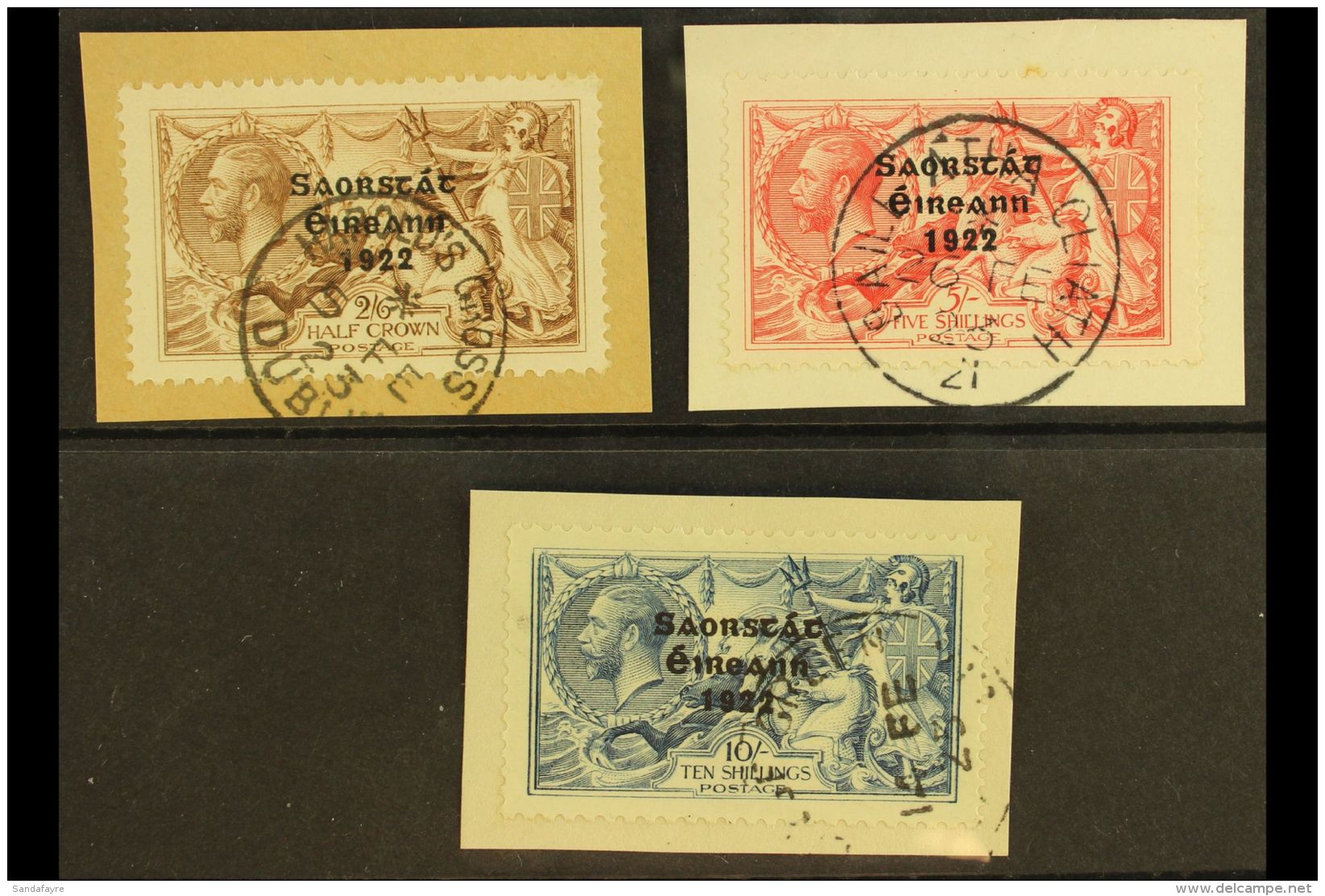 1922-23 SEAHORSES WIDE DATE 2s6d To 10s, SG 64/66, Each On A Piece Tied Feb. 1923 Cds. (3) For More Images, Please... - Altri & Non Classificati