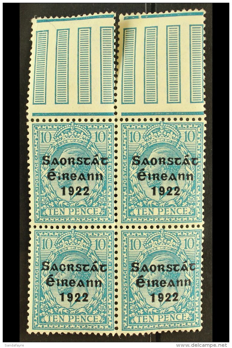 1922-23 SAORSTAT 10d Turquoise-blue, SG 62, Upper Marginal Block Of Four, Showing Open "C" For "O" (Hib. T57c),... - Altri & Non Classificati