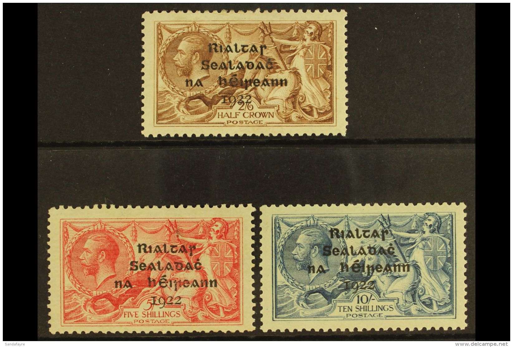 1922 (FEB-JUL) 2s6d, 5s, And 10s "Seahorses" Of Great Britain With Dollard Four Line Overprints, SG 17/21, Mint.... - Altri & Non Classificati