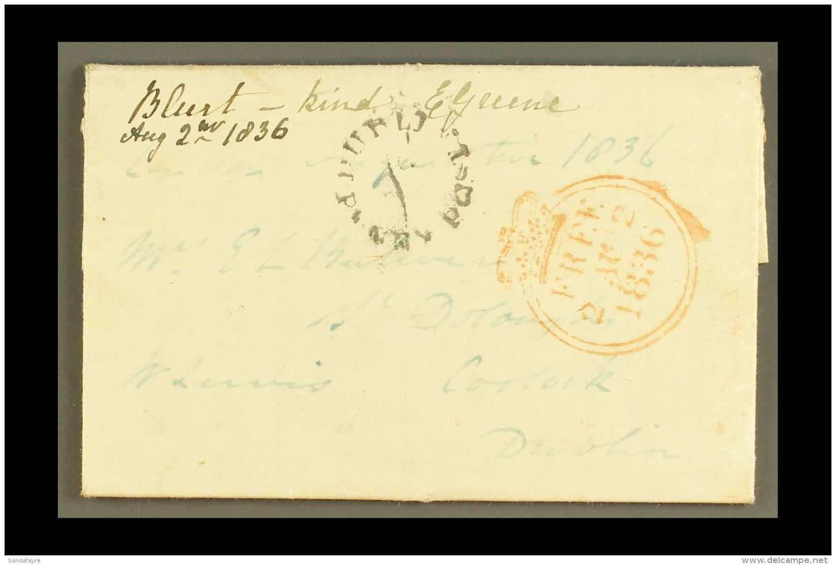 1836 DUBLIN PENNY POST AND FREE MARKINGS ON ENTIRE LETTER TO COOLOCK (Aug) Neat Entire Letter, Showing Good... - Autres & Non Classés