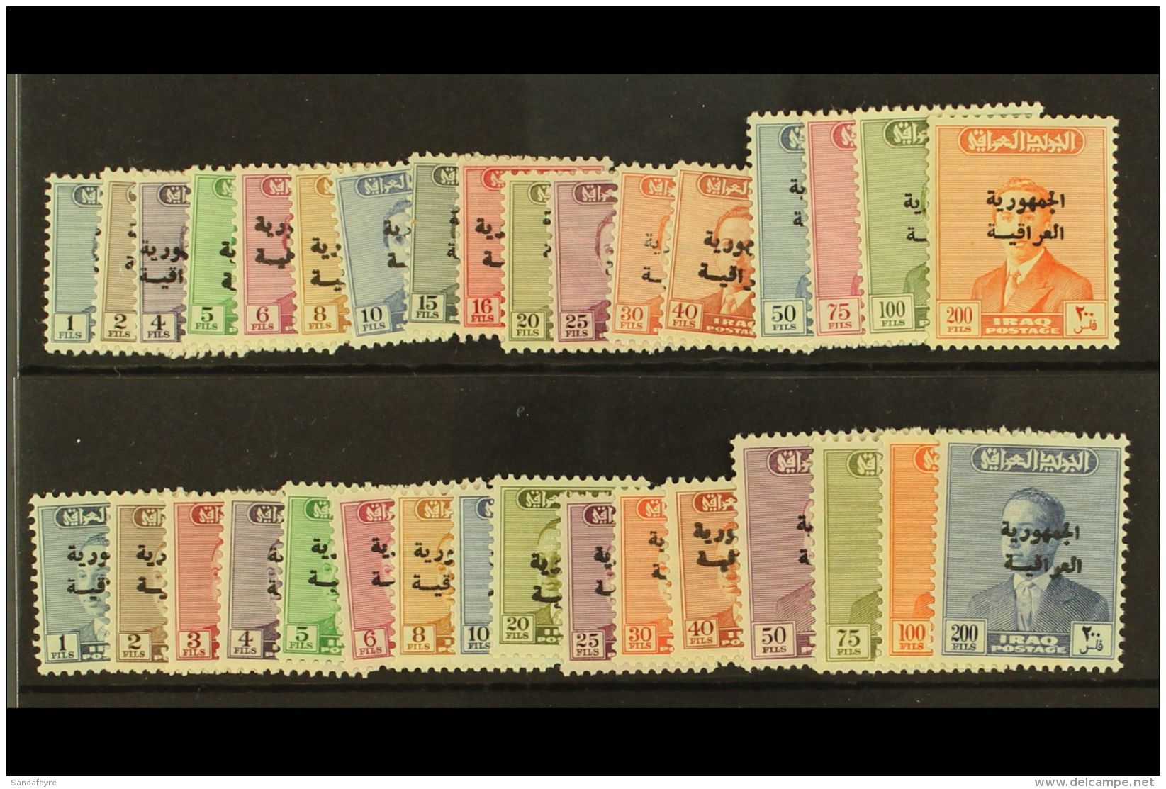 1958-60 "Republic" Overprints On 1954-57 &amp; 1957-58 Issues Complete Sets, SG 426/42 &amp; 443/58, Very Fine... - Iraq