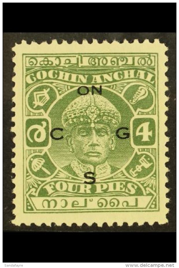 COCHIN - OFFICIALS 1942 4p Green, Perf 11, Rama Varma III, SG O54, Very Fine And Fresh Mint. For More Images,... - Autres & Non Classés