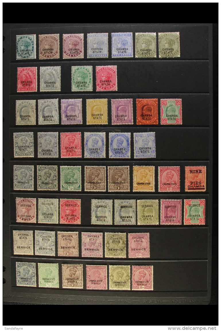 CHAMBA STATE 1887-1937 ALL DIFFERENT Mint Collection With A Few Shades &amp; Useful Officials On A Stock Page. QV... - Altri & Non Classificati