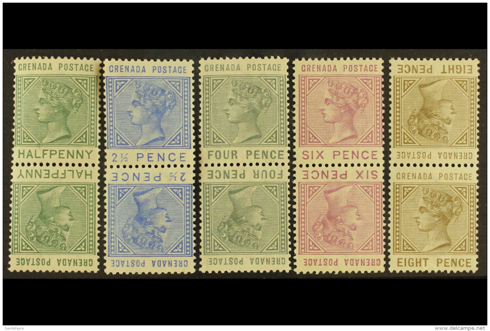 1883 &frac12;d, 2&frac12;d, 4d, 6d, And 8d Tete-beche Vertical Pairs, SG 30a Plus 32a/35a, Mint, The 2&frac12;d... - Grenade (...-1974)