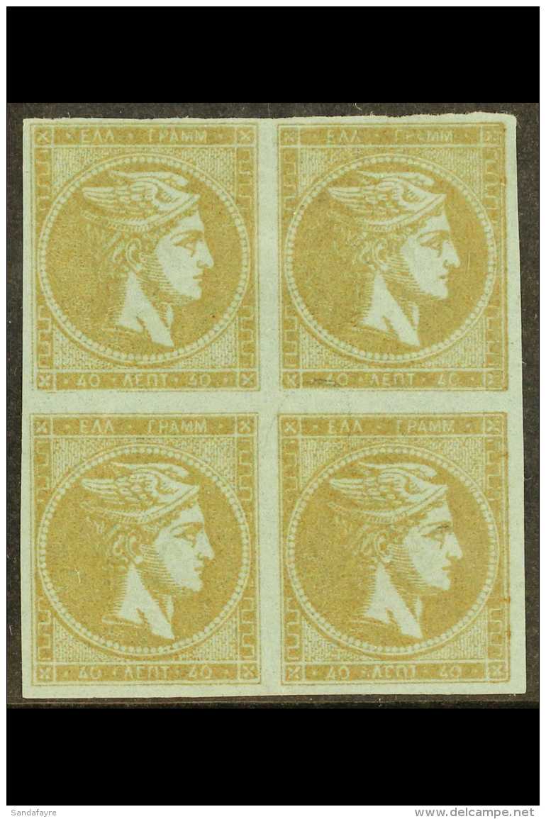 1872 - 5 40L Bistre On Blue Thin Transparent Paper, SG 43d (Michel 42a), Superb Lightly Hinged Mint BLOCK OF FOUR... - Autres & Non Classés